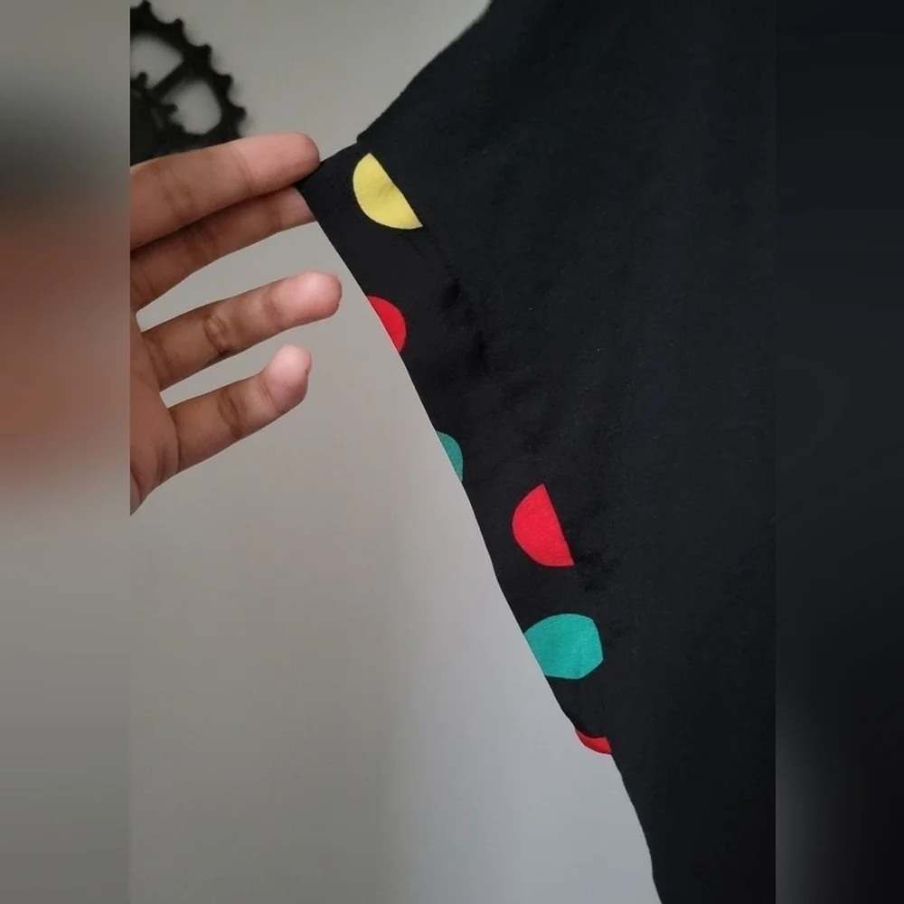 Plus Polka Dot Notch Rec Batwing Sleeve T-Shirt Black - Picture 7 of 7